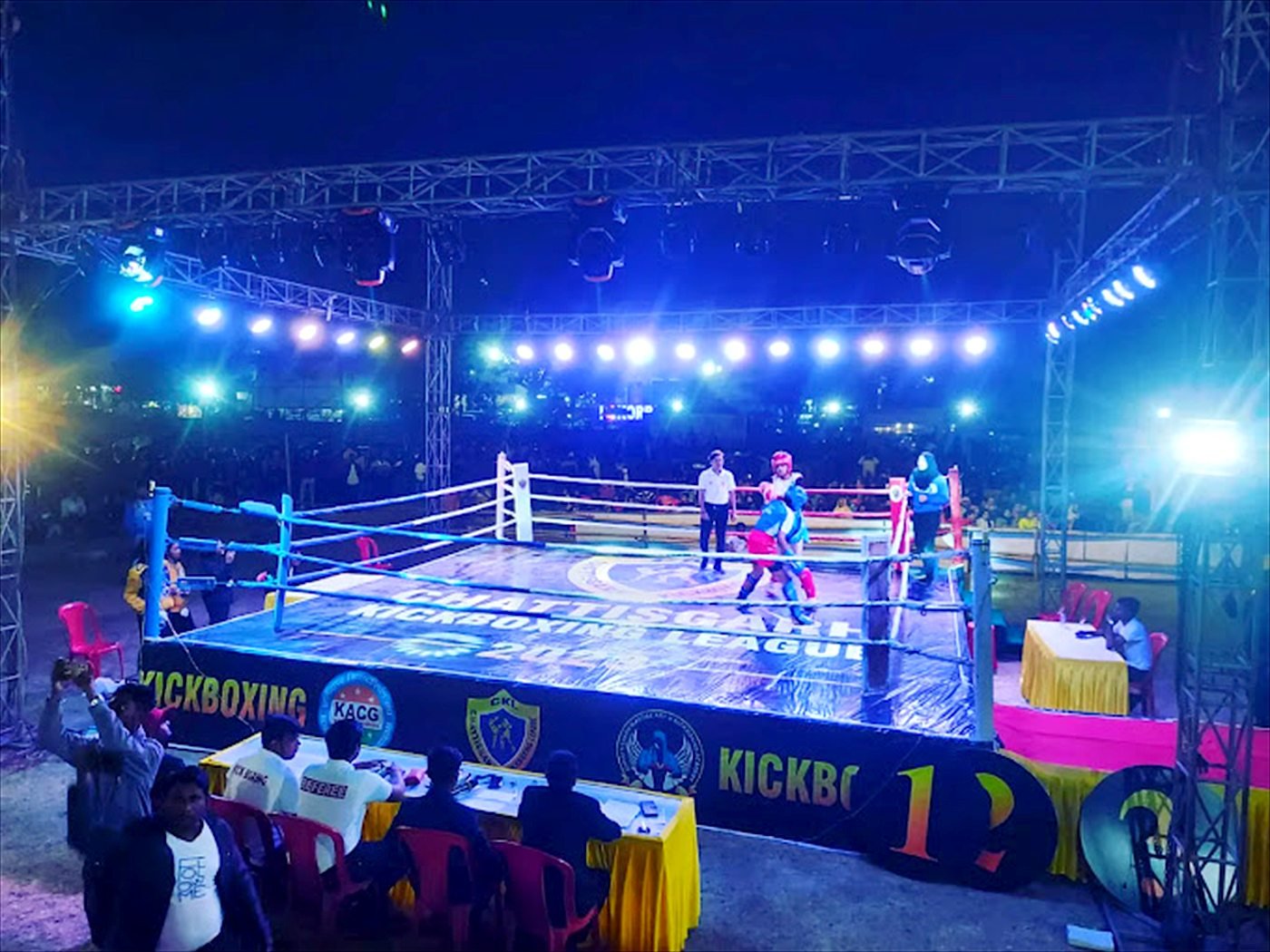 Chhattisgarh Kickboxing League ring at night
