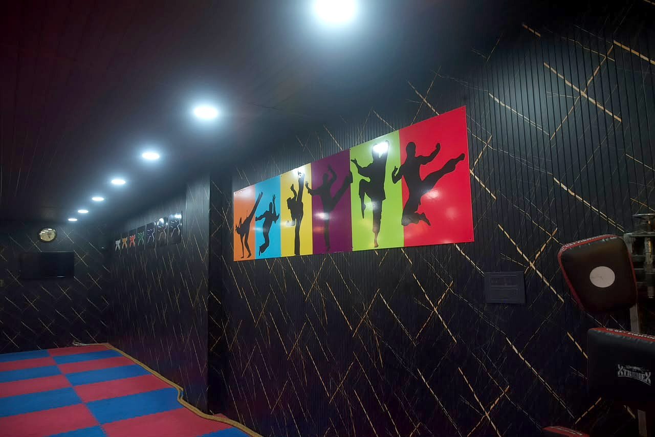Martial arts silhouette artwork on the academy wall